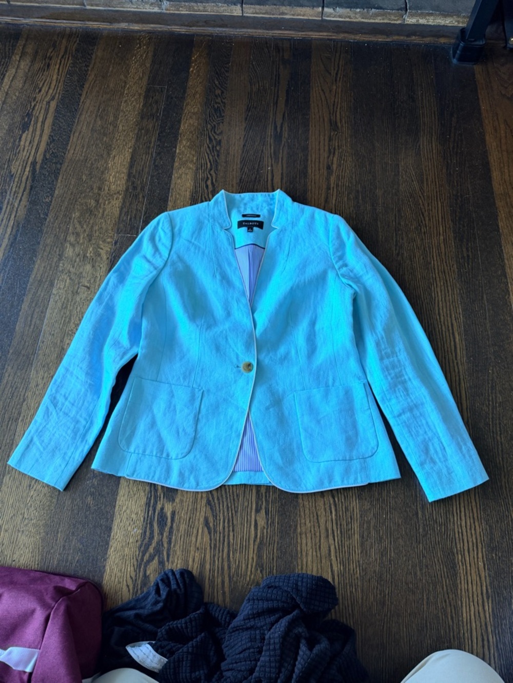 Talbots Light Aqua Linen Single-Button Blazer